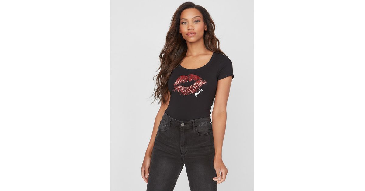 Guess Factory Lanah Lip Tee in Black | Lyst