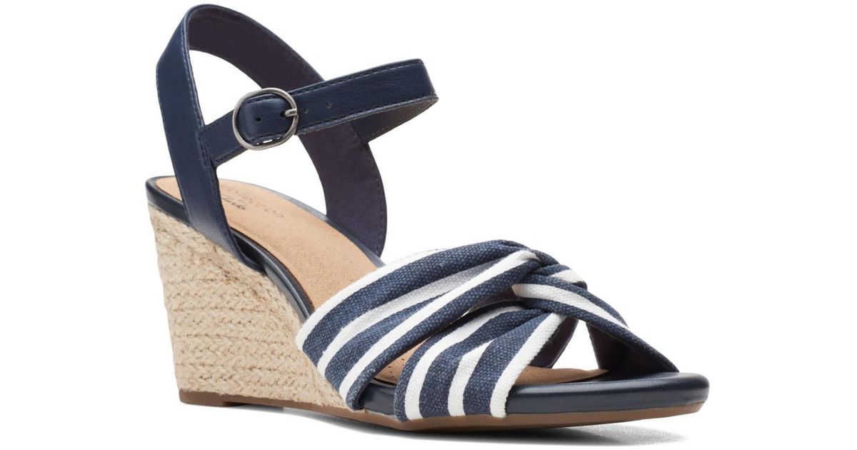 Clarks Margee Beth Faux Leather Ankle Strap Wedge Sandals in Blue | Lyst