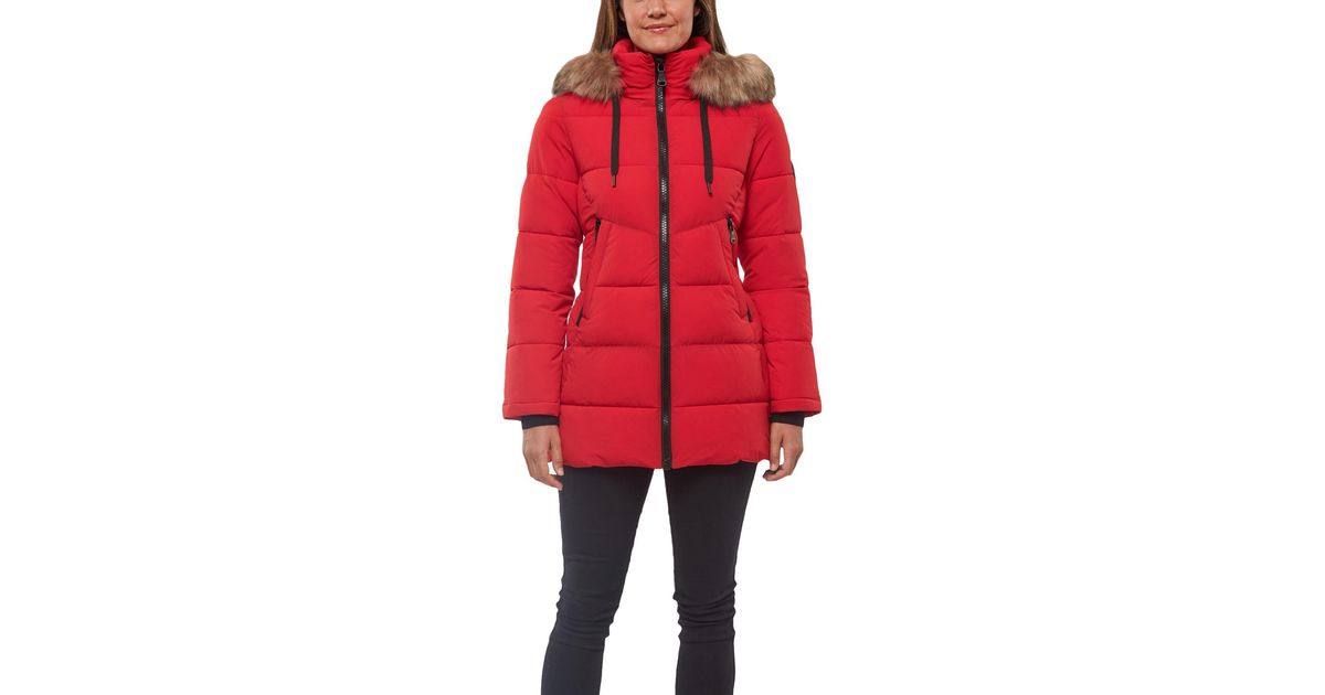 Vince Camuto Wellon Faux Fur Water Resistant Puffer Jacket in Red | Lyst