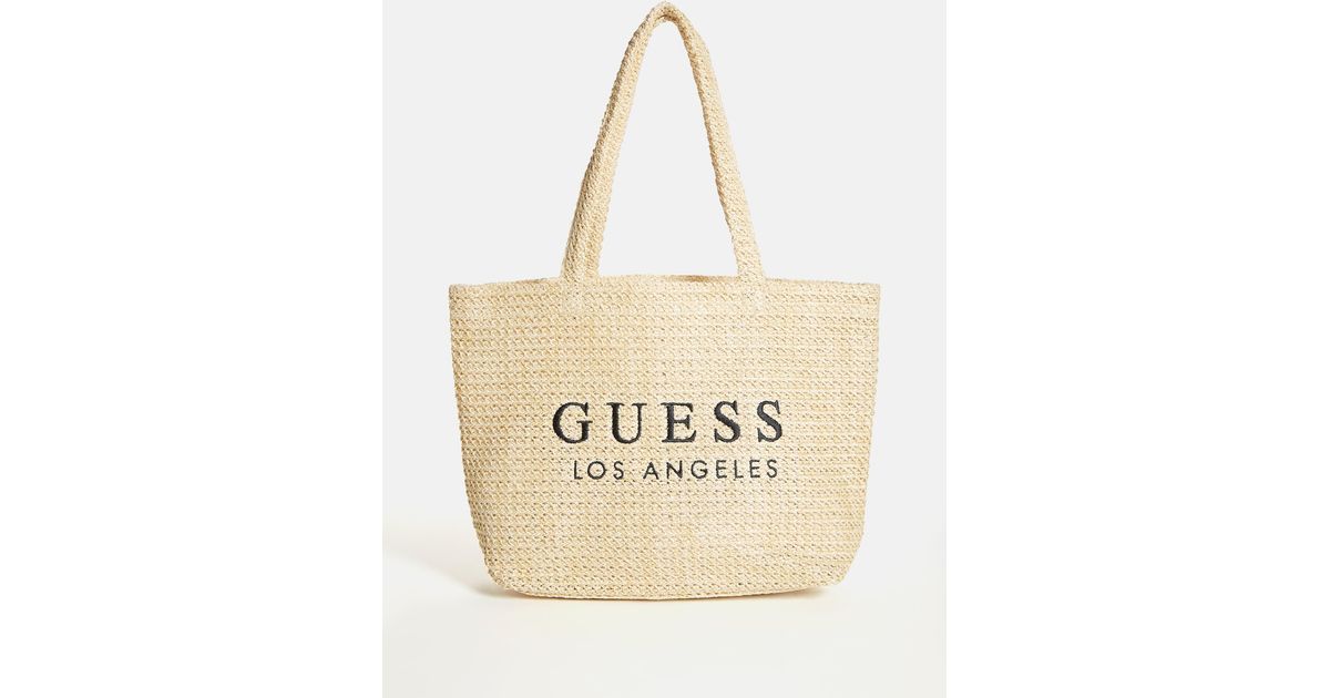 Guess Embroidered Logo Woven Straw Tote in Natural Lyst