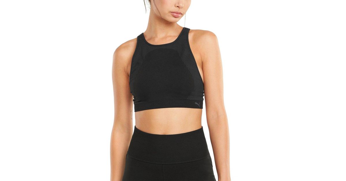 PUMA Synthetic Low Impact Long Line Seamless Bra in Black | Lyst
