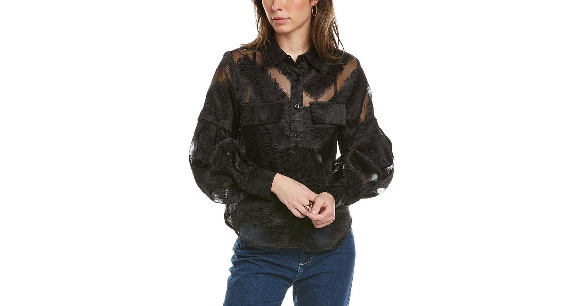 Gracia Embroidered Sheer Blouse in Black | Lyst