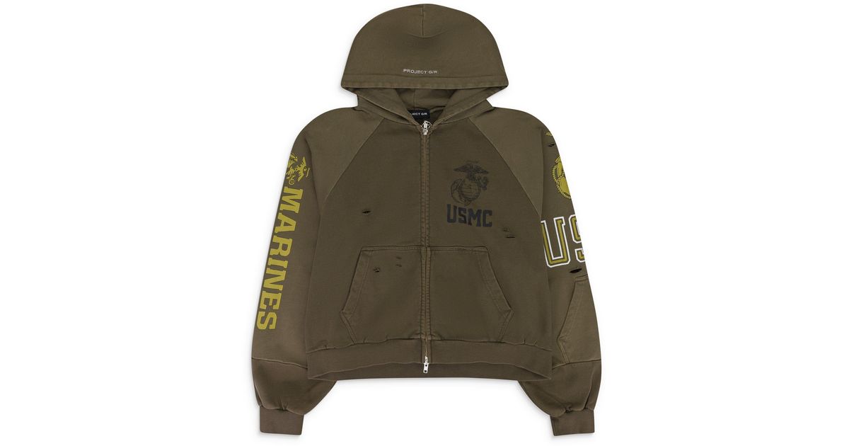 PROJECT G/R Khaki Reconstructed Folded Zip Hoodie in Green for Men 