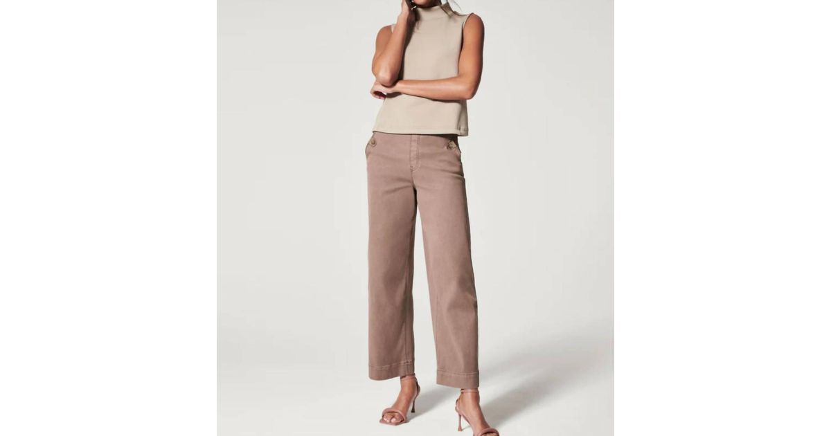 Spanx Stretch Twill Wide Leg Cropped Pant in Natural | Lyst