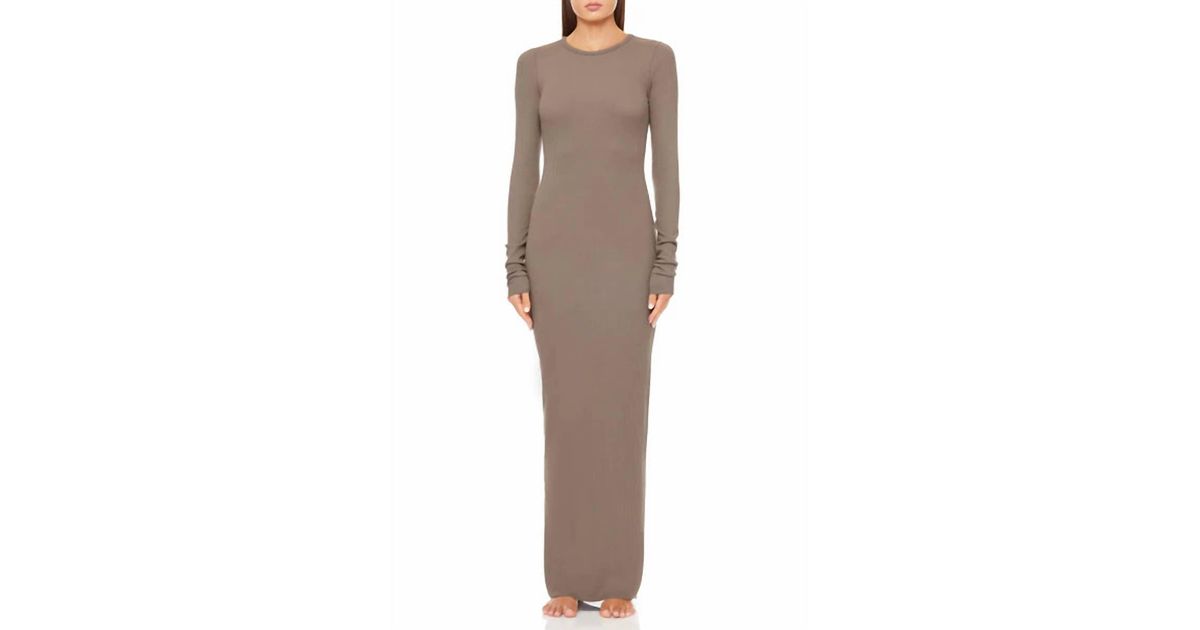 TERNE Long Sleeve Crew Maxi Dress in Gray | Lyst