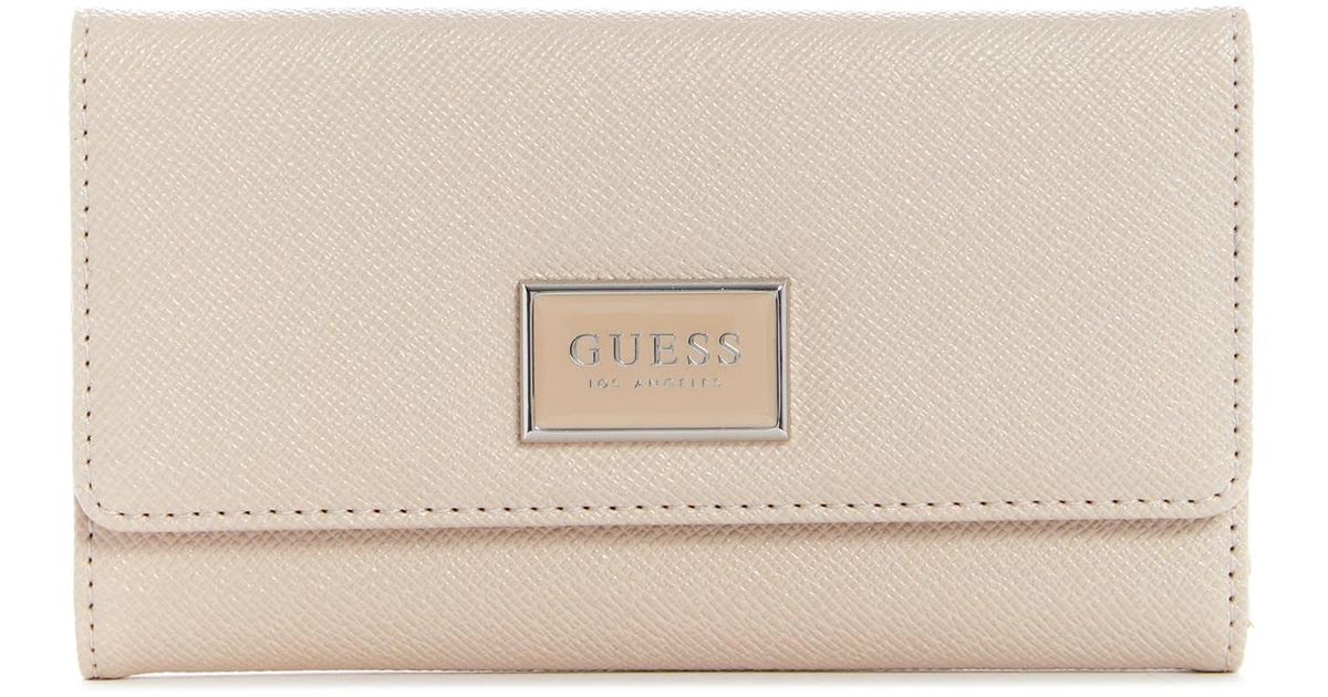 Guess Factory Leather Abree Saffiano Slim Clutch Wallet in White Lyst