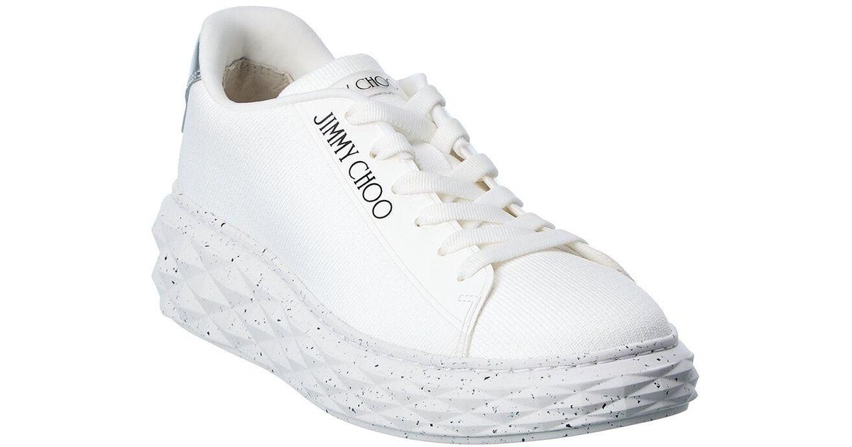 Jimmy Choo Diamond Light Maxi/f Knit & Leather Sneaker in White