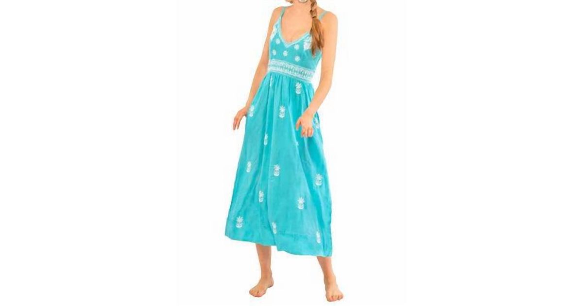 Gretchen Scott Hand Embroidered Midi Dress in Blue | Lyst