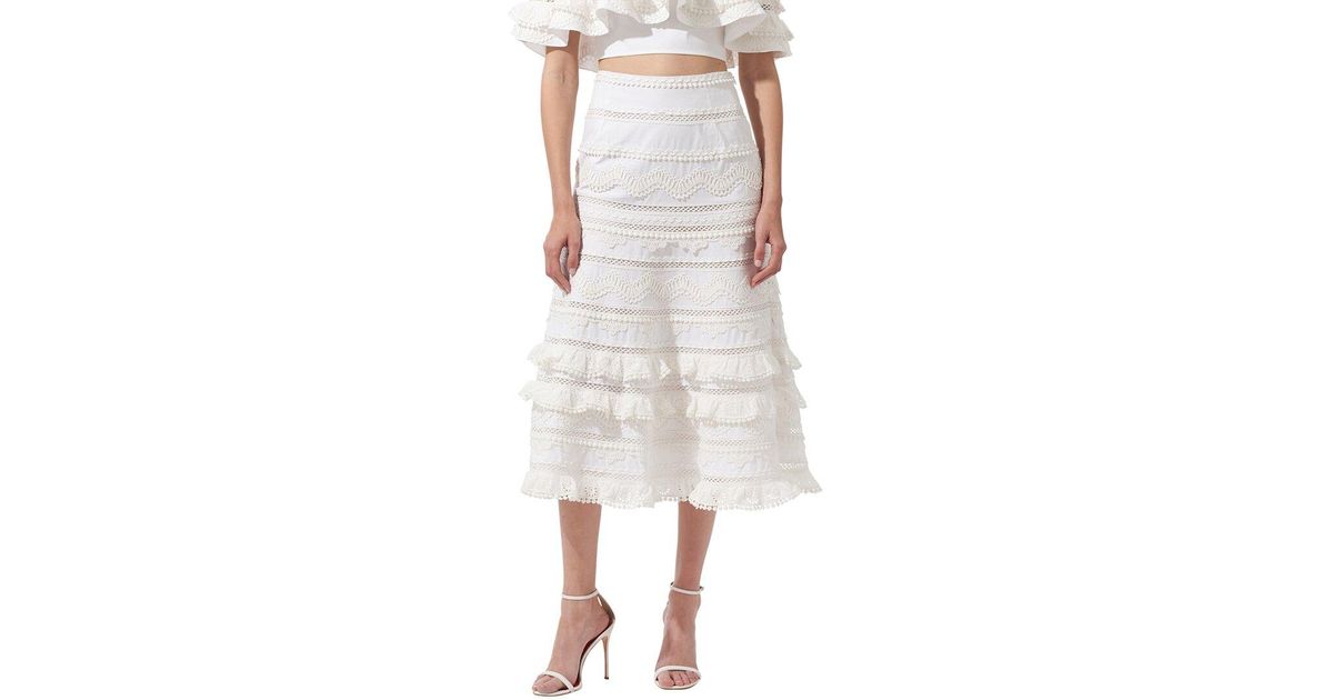 Carolina Herrera Tiered Trimmed Skirt in White | Lyst