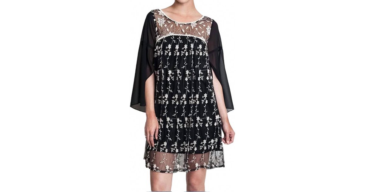 chinese dress ladies Umgee Umgee Women's Black Bohemian Floral Lace Open Front Tie Kimono Size Small Sheer | Sz: S
