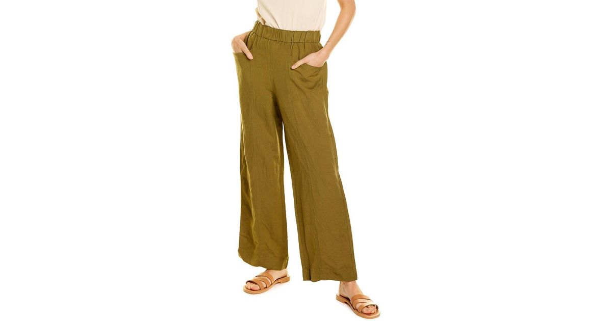 Madewell Wide Leg Pull-on Linen-blend Pant in Green