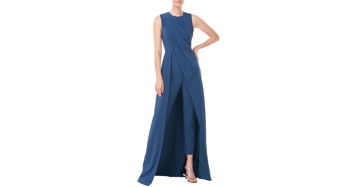 Kay Unger Rowan Faux Wrap Skirted Jumpsuit in Blue | Lyst