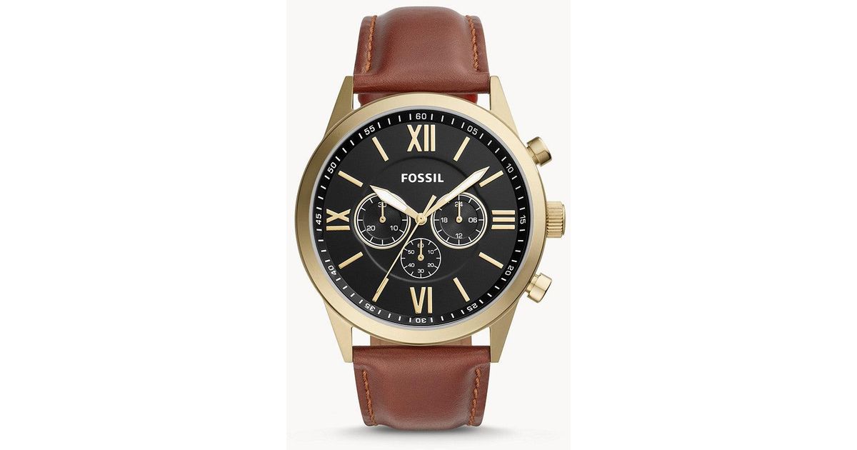 Fossil Leather Flynn Chronograph, Gold 
