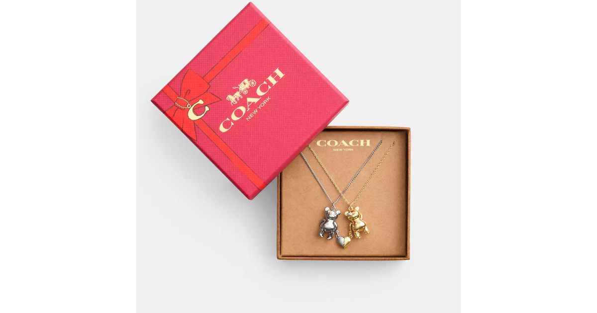 COACH Teddy Bear Heart Friendship Necklace Set in Pink Lyst