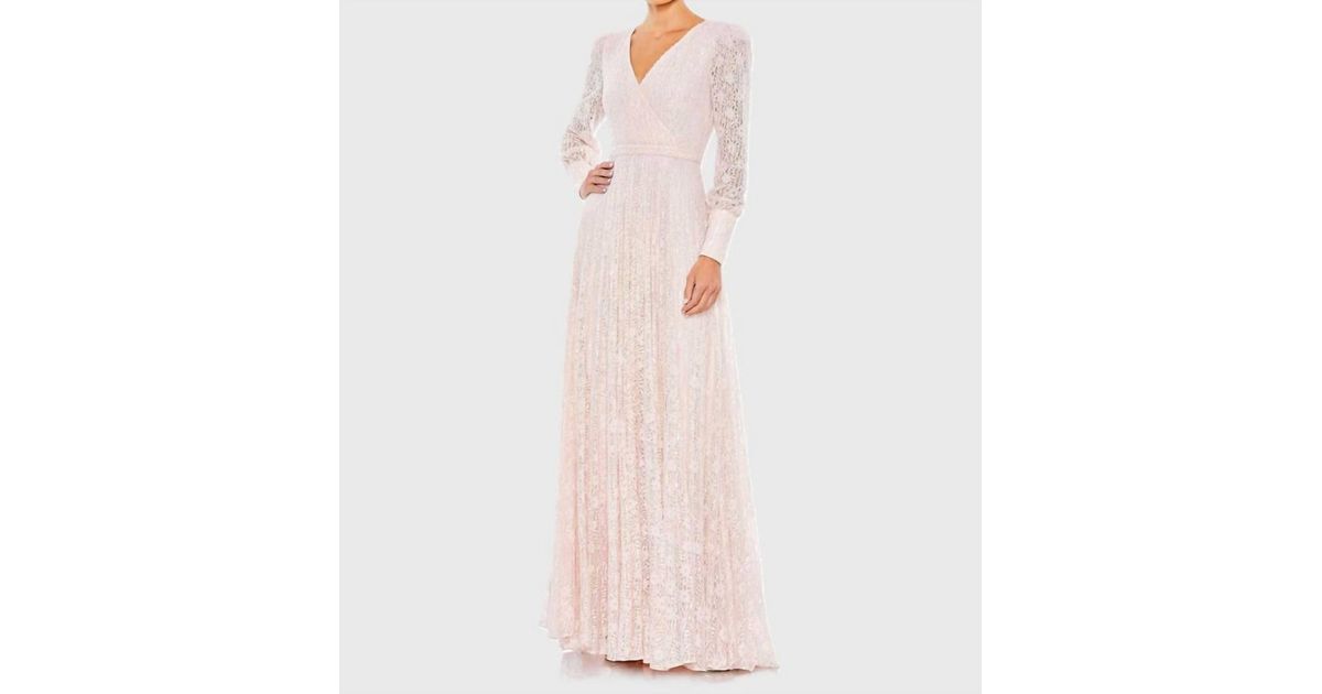 Mac Duggal Beadedlace Long Sleeve Wrap Over Gown in Pink | Lyst