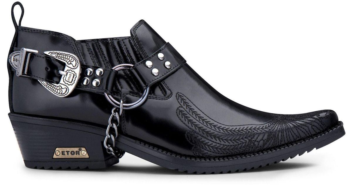 Infinity Leather Eagle Cuban Heel Leather Cowboy Shoes in Black for Men ...
