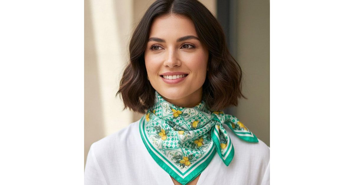 TRUEDAMES Mediterranean Lemon Tile Mosaic Print Square Bandana Scarf in ...