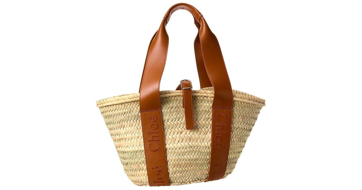 Chloé Sense Medium Raffia & Leather Basket Tote in Brown | Lyst