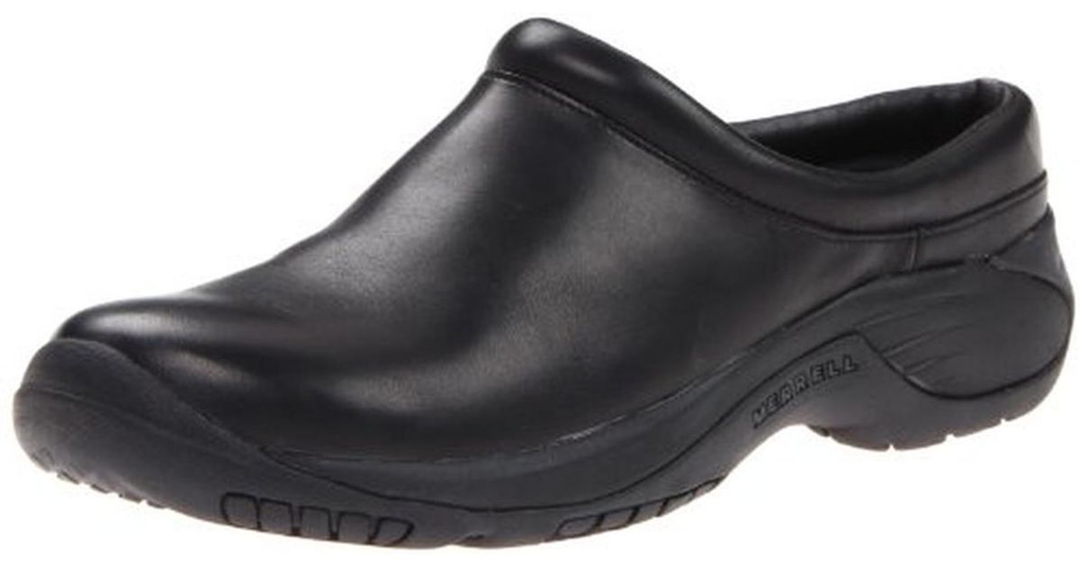 merrell black leather clogs