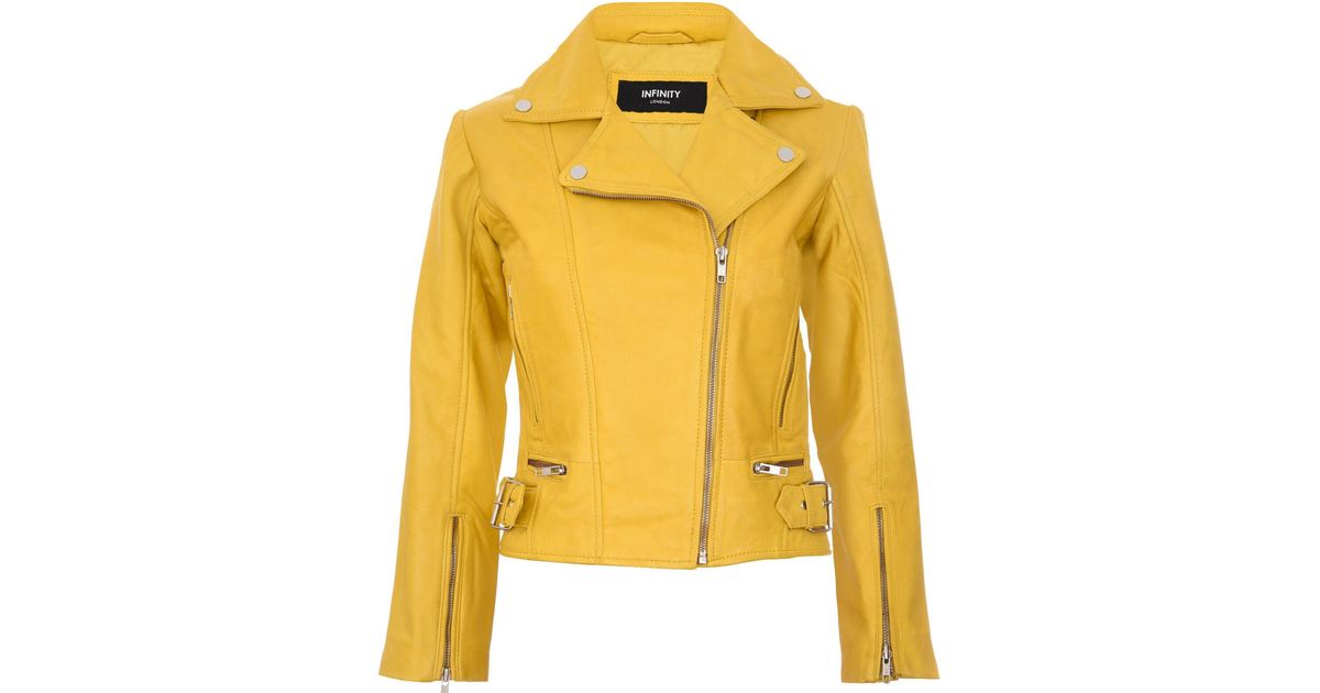 Infinity Leather Leather Biker Jacket-Stockholm in Yellow | Lyst