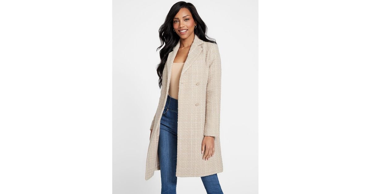 Guess Zoe Double Breasted Coat in Natural Lyst