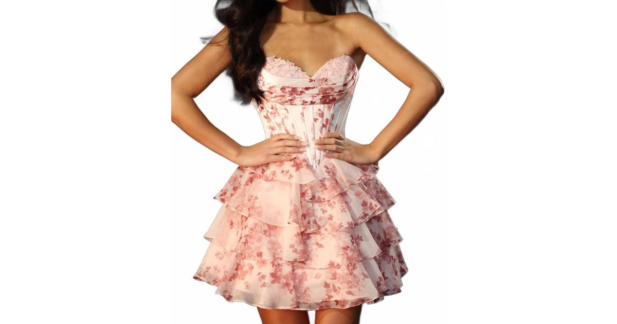 Pink Ruffle Dress Design Jovani Strapless Sweetheart Ruffle Dress in Pink | Lyst