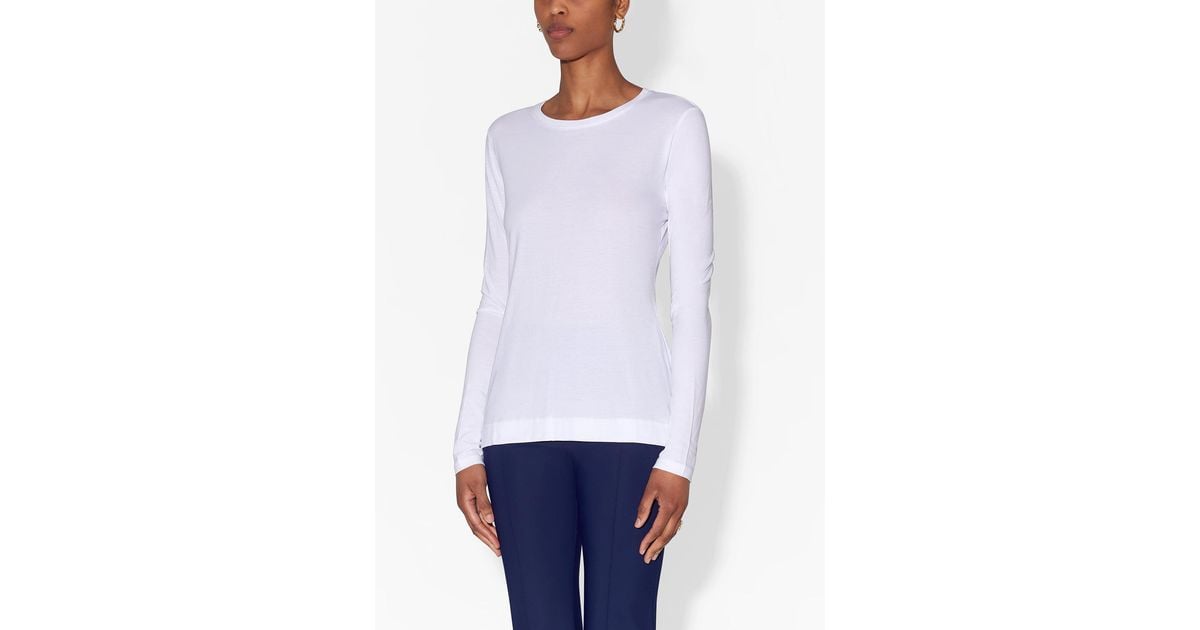 Adam Lippes Long Sleeve Crewneck T-shirt In Pima Cotton in White | Lyst
