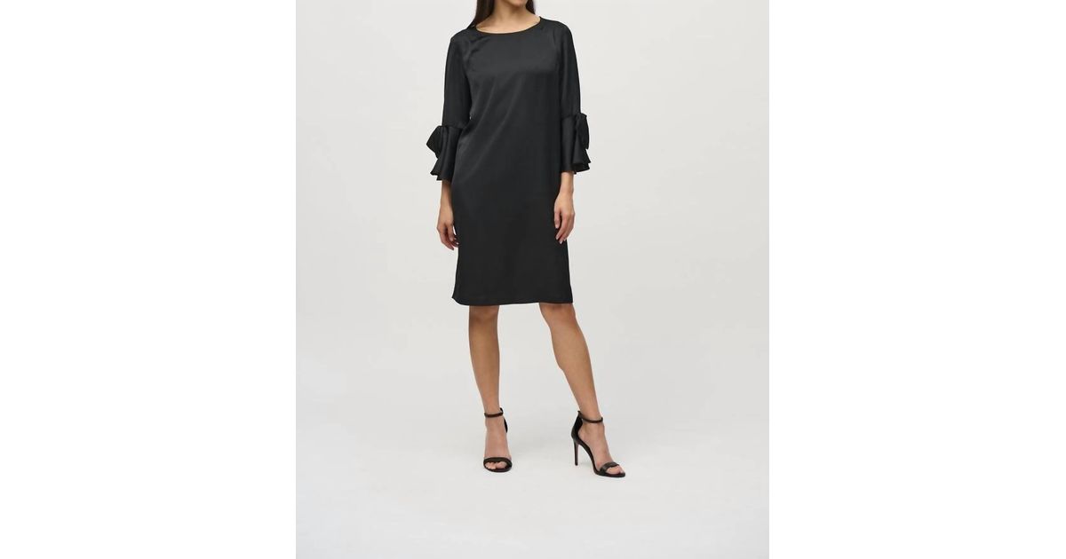 Joseph Ribkoff Ruffle Dress Joseph Ribkoff Satin Ruffle Sleeves Dress in Black | Lyst
