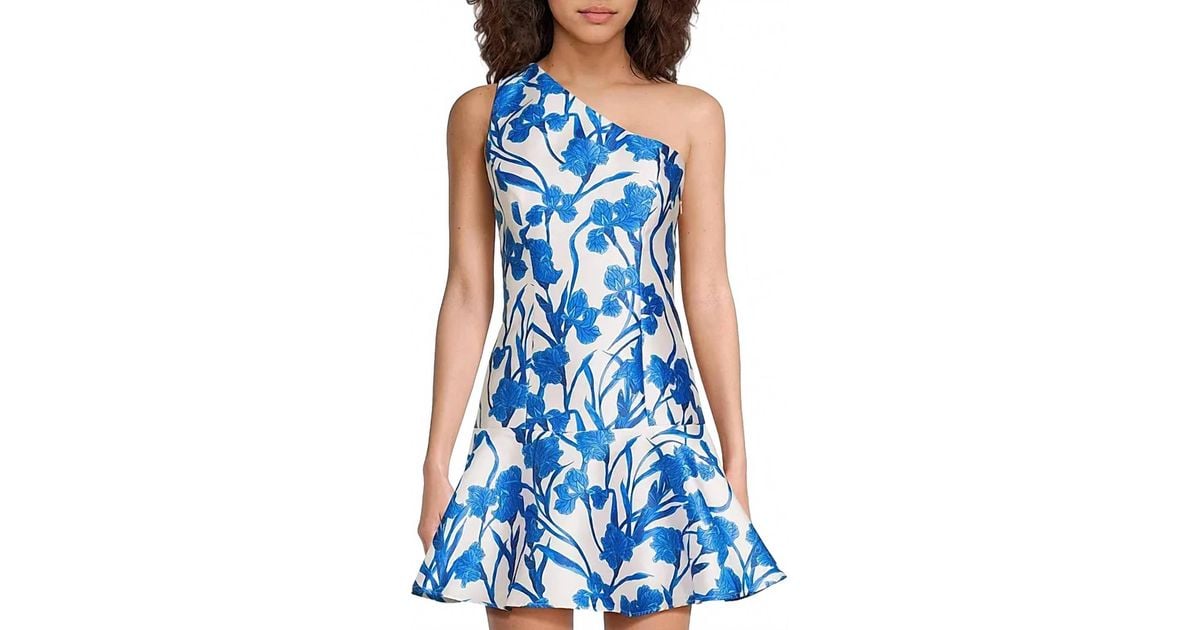 Hutch Silas Floral One-Shoulder Minidress in Blue | Lyst