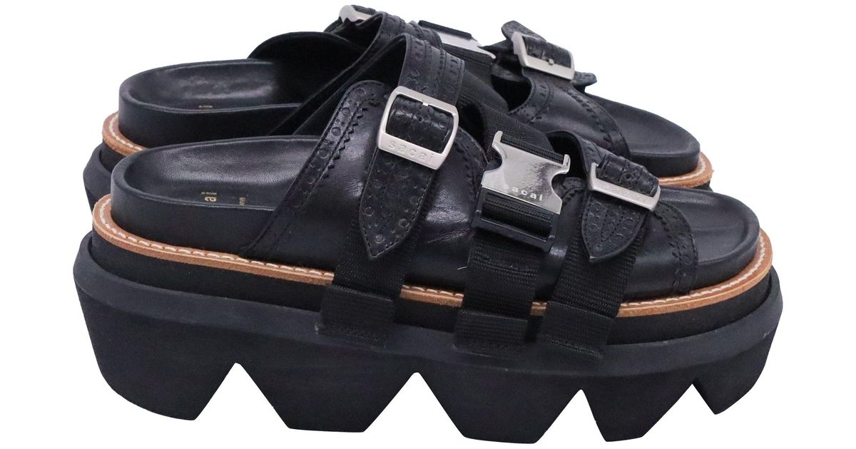Sacai Wingtip Sandals in Black | Lyst