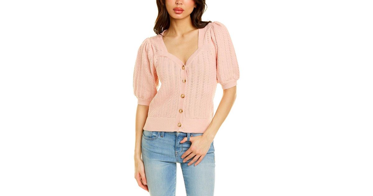 Design History Puff Sleeve Cardigan in Pink Lyst
