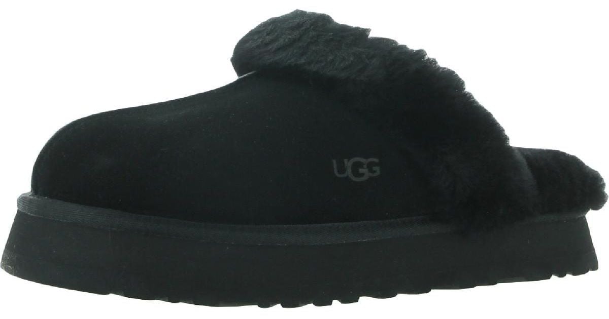 UGG Disquette Suede Slip On Slide Slippers in Black | Lyst
