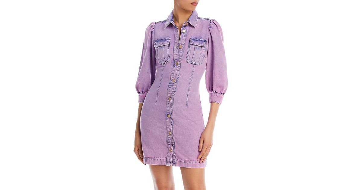 Sustainable Button Up Denim Dress - Lavender - Pomelo Fashion