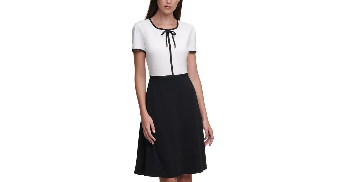 Karl Lagerfeld Two Tone Above Knee Fit & Flare Dress in Black | Lyst