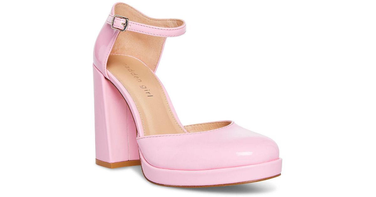 Madden Girl Unaa Faux Leather Ankle Strap Block Heels in Pink Lyst