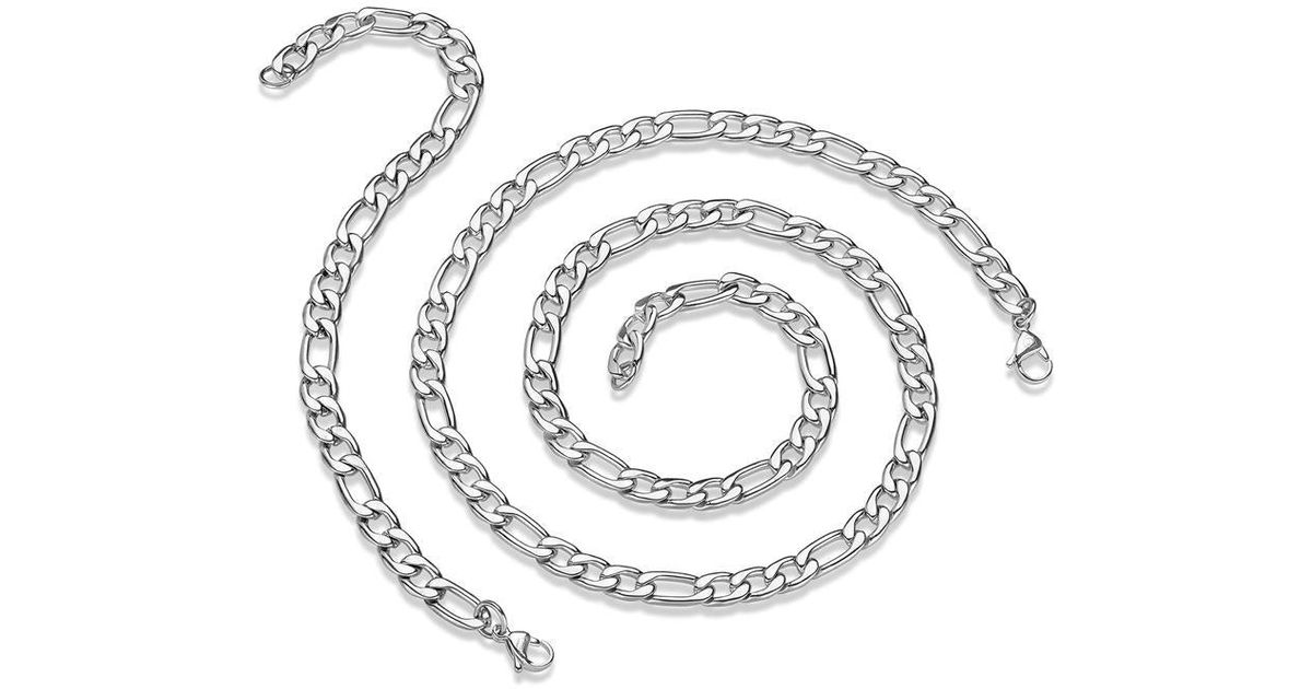 Crucible Jewelry Crucible 8mm Stainless Steel Figaro Chain Bracelet And