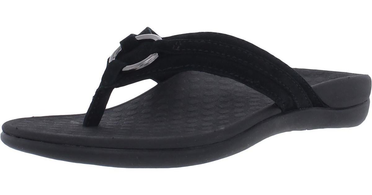 Vionic Aloe Arch Support Flat Thong Sandals in Black | Lyst