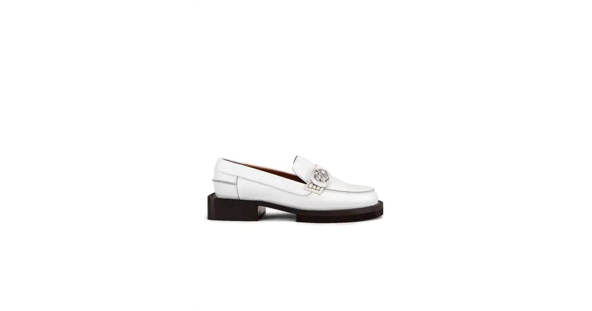 Ganni Jewel Embellished Leather Loafer in White | Lyst