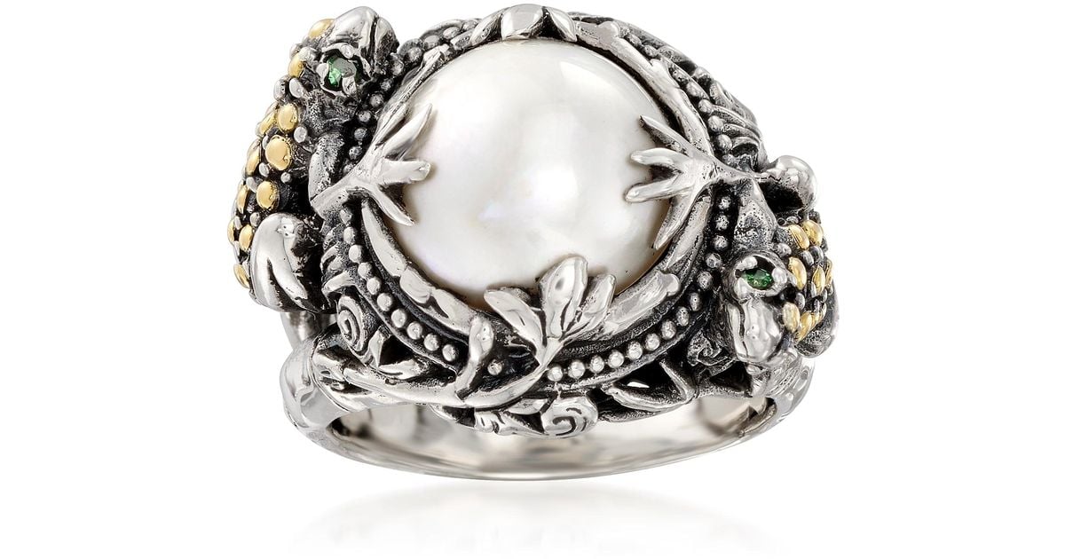RossSimons 12mm Mabe Pearl Frog Ring In Sterling Silver With 18kt Gold