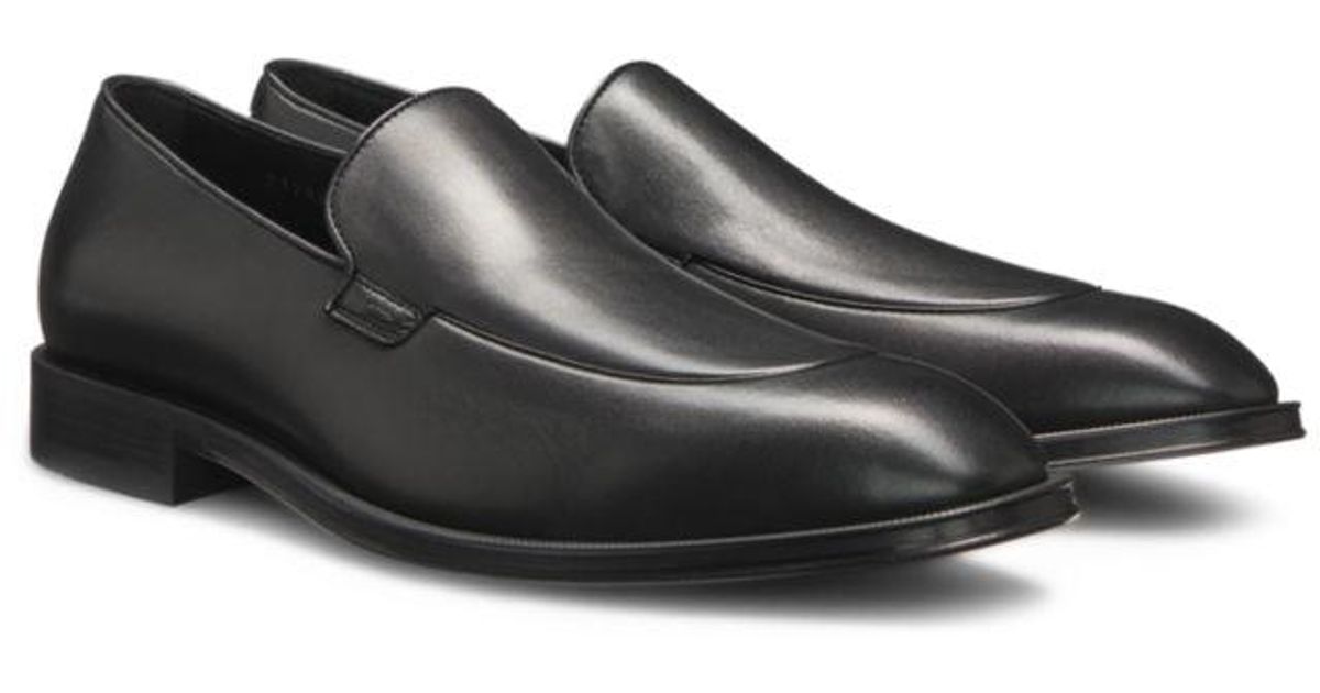 BOSS Leather Loafers With Apron Toe in Black for Men | Lyst