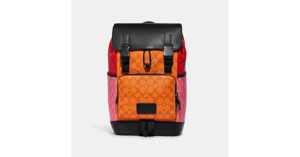 Coach Outlet Track Backpack In Blocked Signature Canvas in Orange Lyst