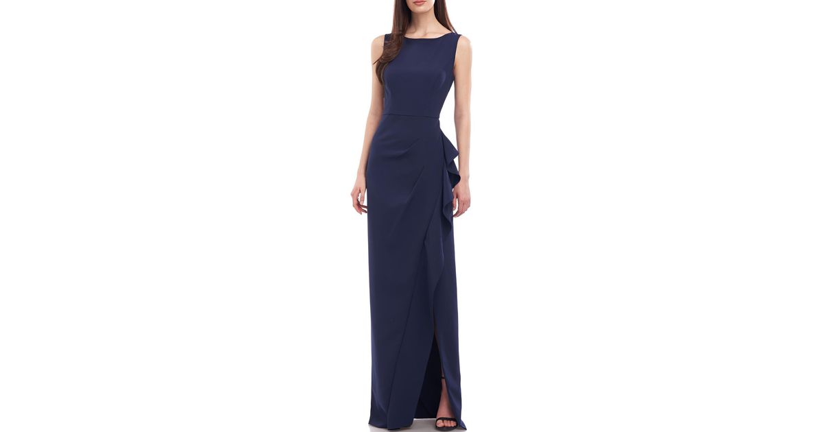 Kay Unger Ruffled Maxi Evening Dress in Blue | Lyst