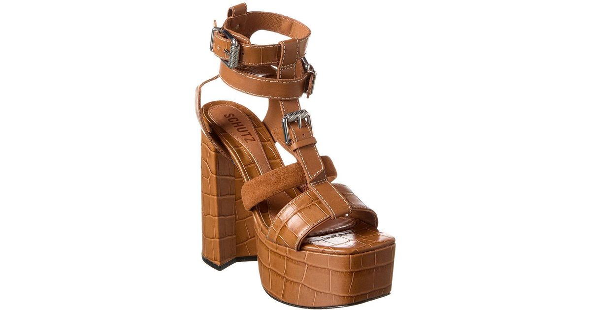 SCHUTZ SHOES Chantelle Platform Leather Sandal in Brown | Lyst