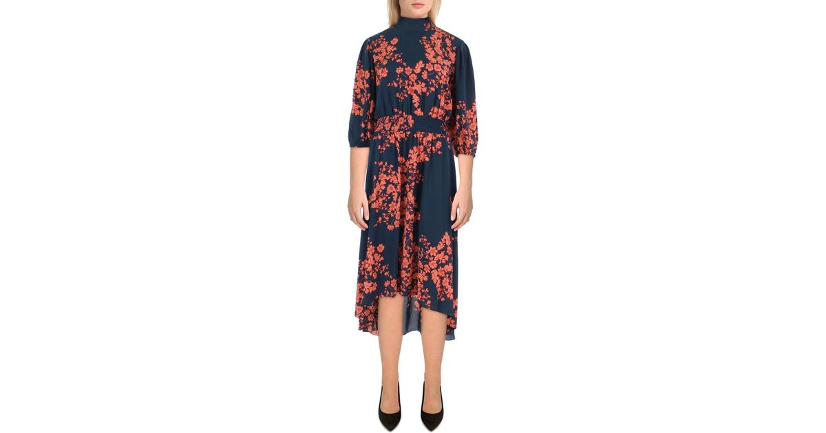 Nanette Lepore Floral Print Mock Neck Maxi Dress in Red | Lyst