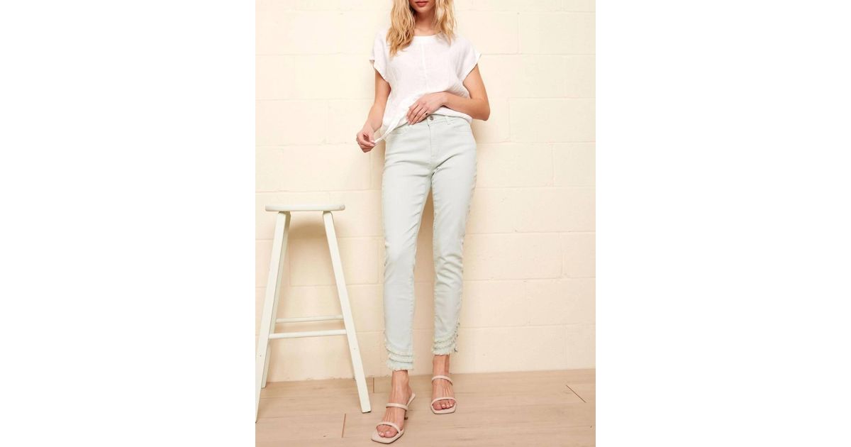 Charlie B Frayed Hem Denim Pant In Mint (Natural) | Lyst