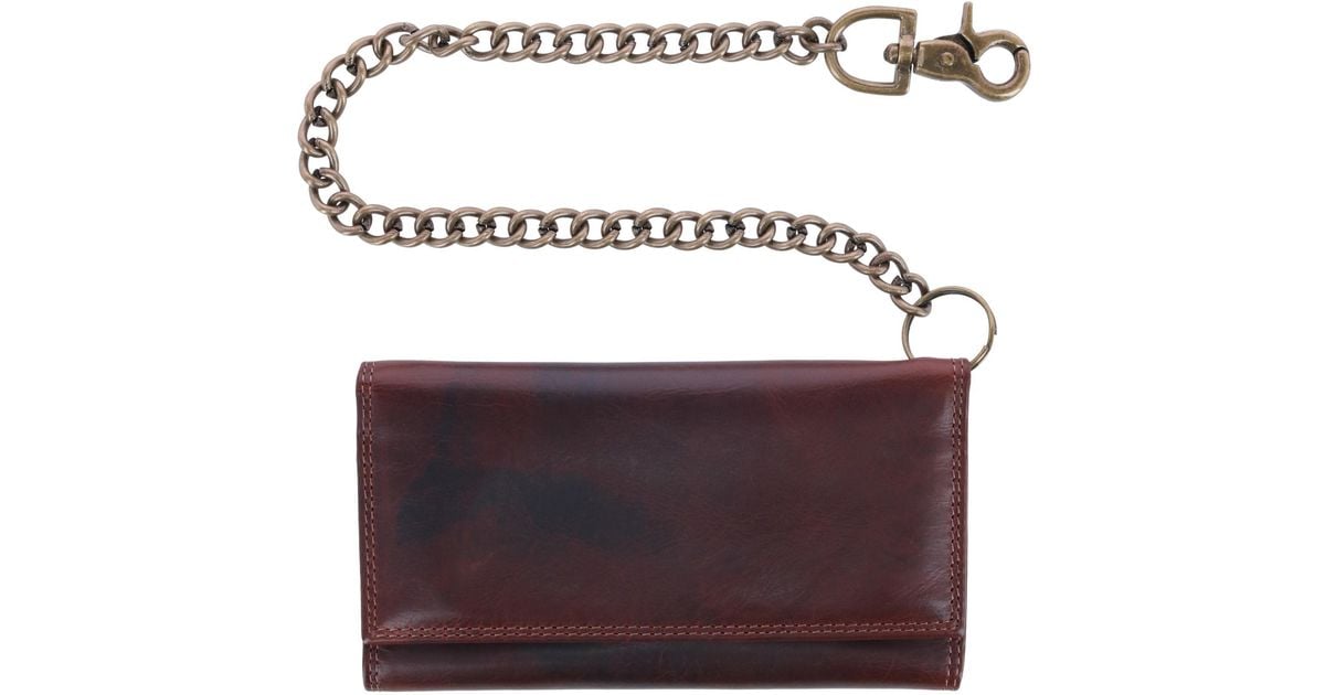 CTM Men's Crazy Horse Leather RFID Trifold Wallet With Chain - Brown