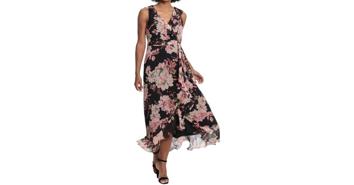 London Times Floral Ruffled Chiffon Maxi Dress | Lyst