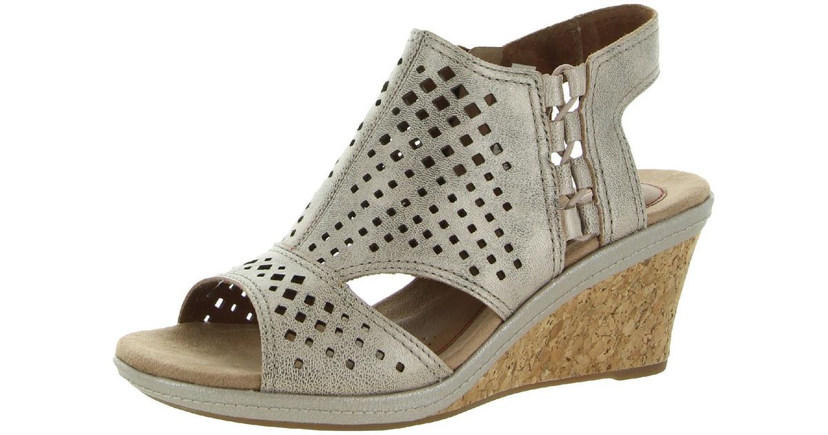 Cobb Hill Janna Leather Perforated Wedge Sandals in Natural | Lyst