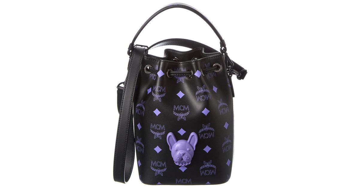 MCM M Pup Mini Splash Visetos Leather Drawstring Bag in Black Lyst