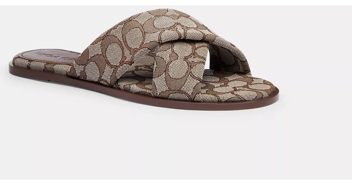 COACH Link Criss Cross Slide in Brown | Lyst